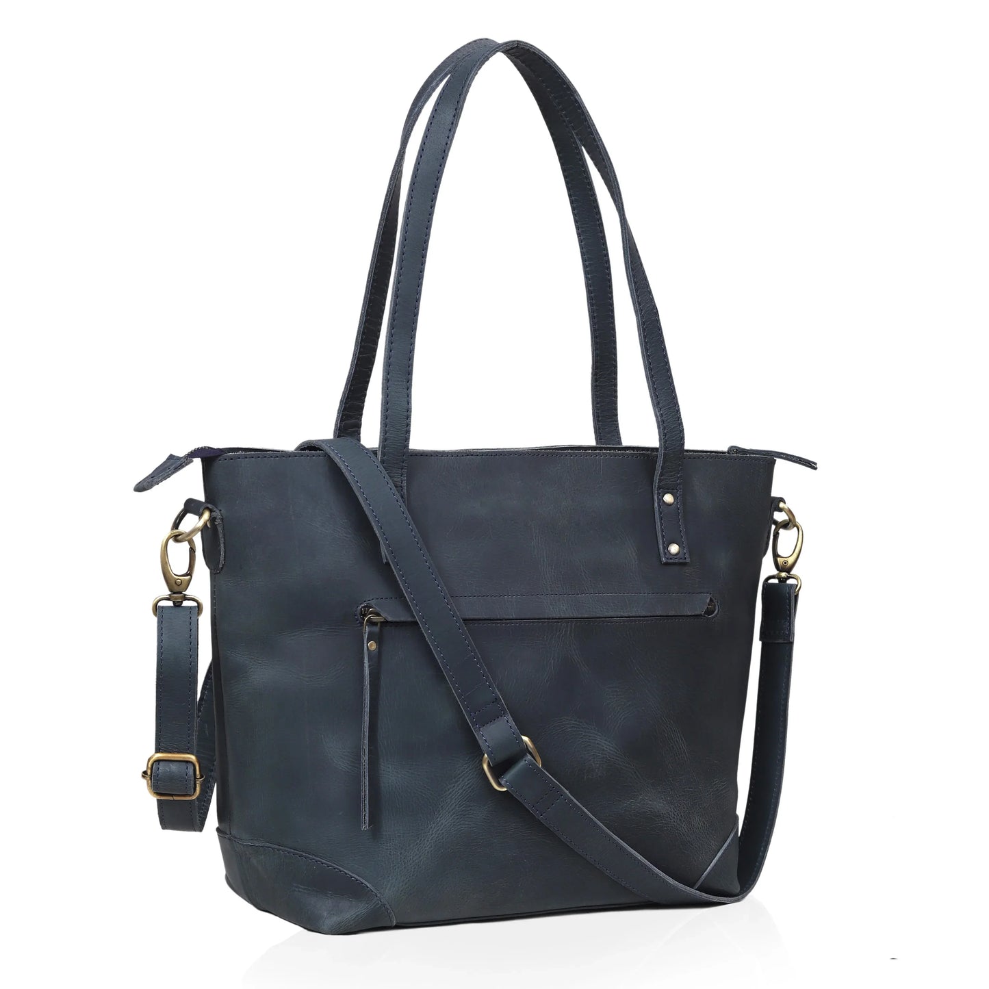 PORTLAND BUFFALO LEATHER TOTE BAG - NAVY