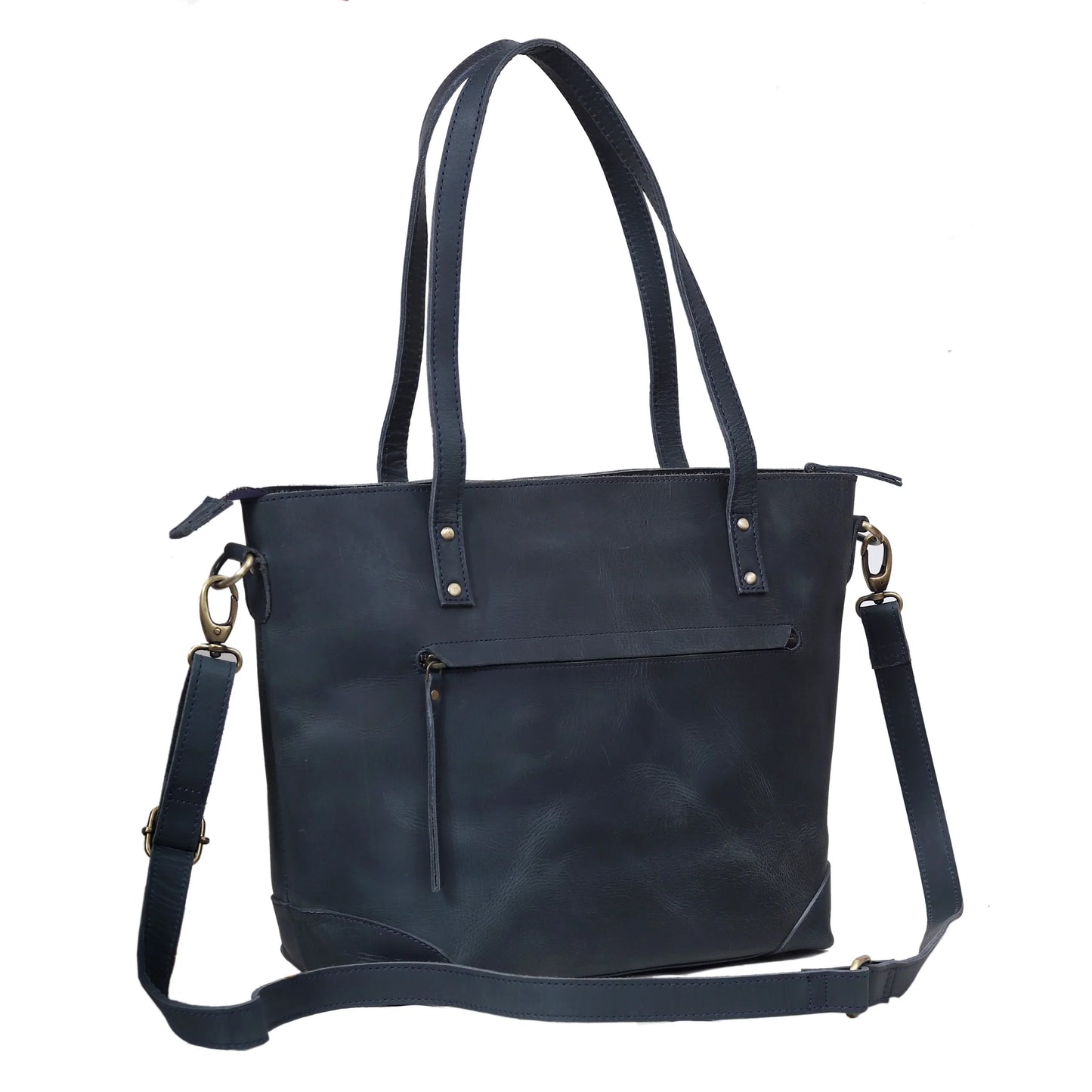 PORTLAND BUFFALO LEATHER TOTE BAG - NAVY