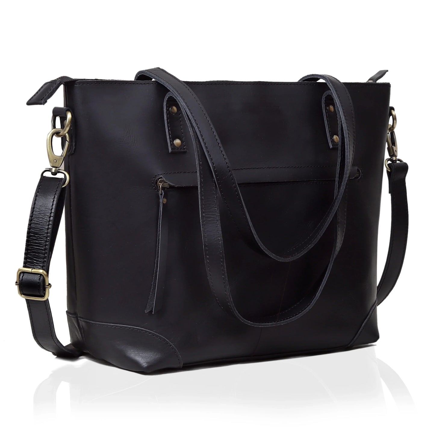 PORTLAND BUFFALO LEATHER TOTE BAG - BLACK