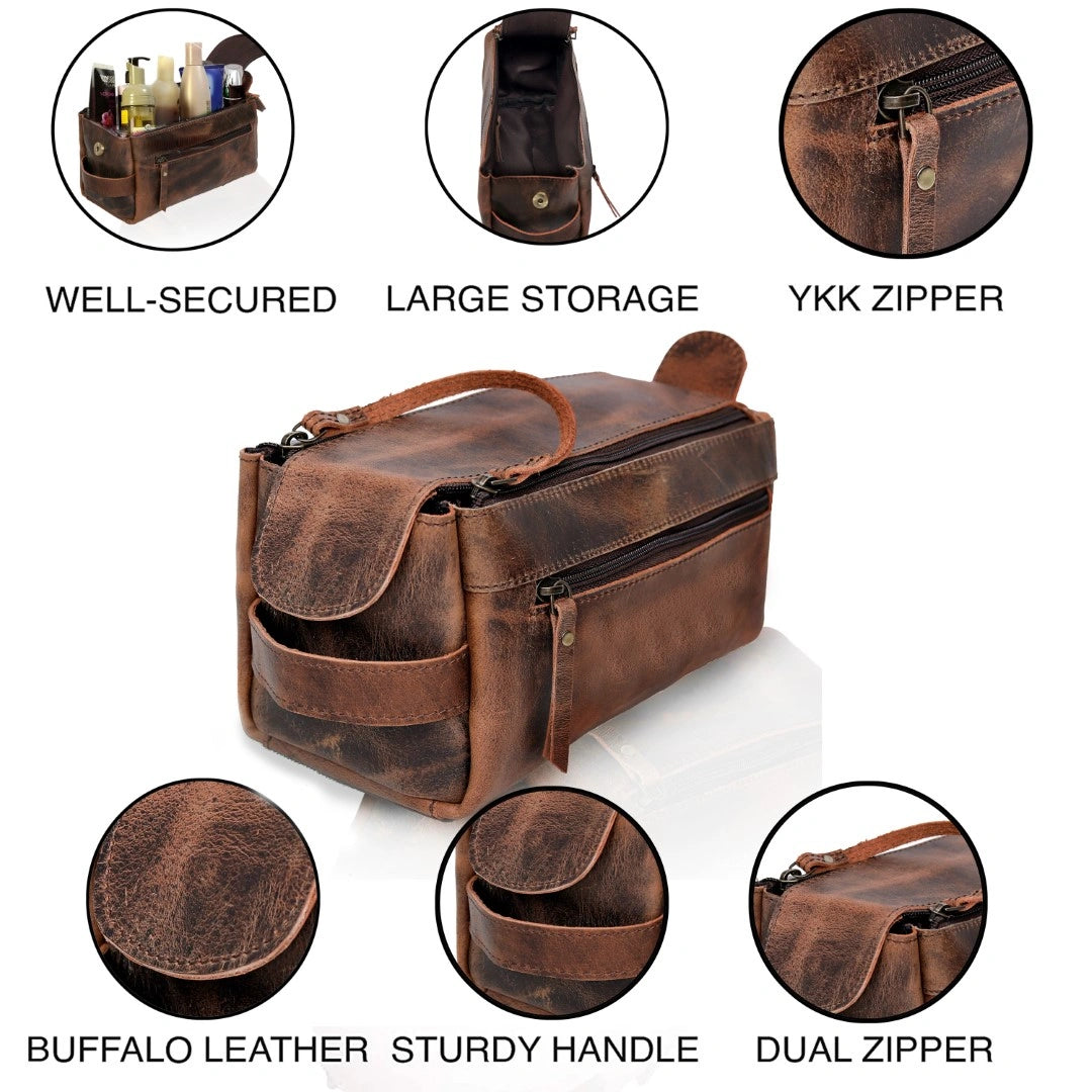 Wheely Leather Duffel Bag With Wheels + Free Leather Toiletry Bag