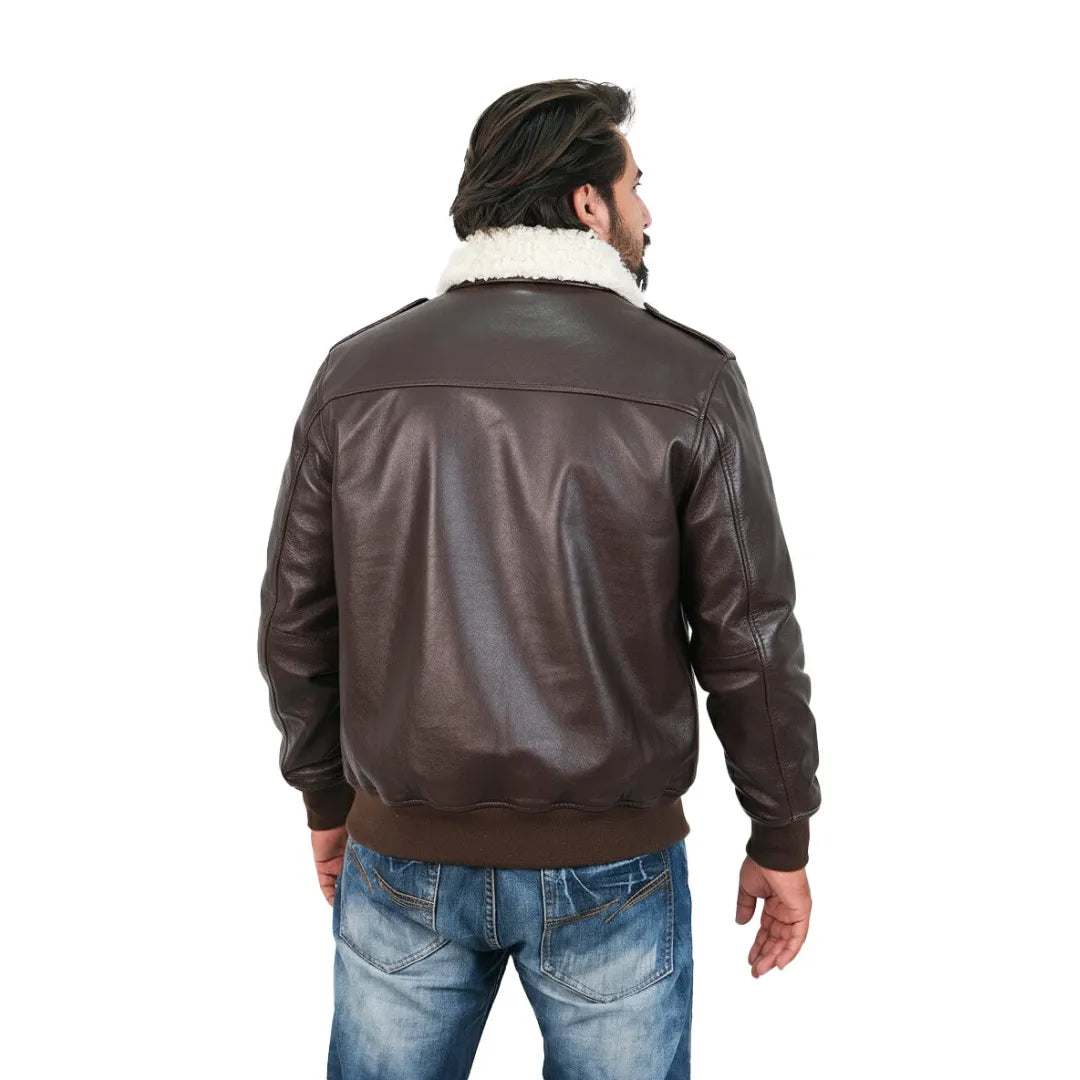 Men's Brown Leather Bomber Jacket - Riding Jacket