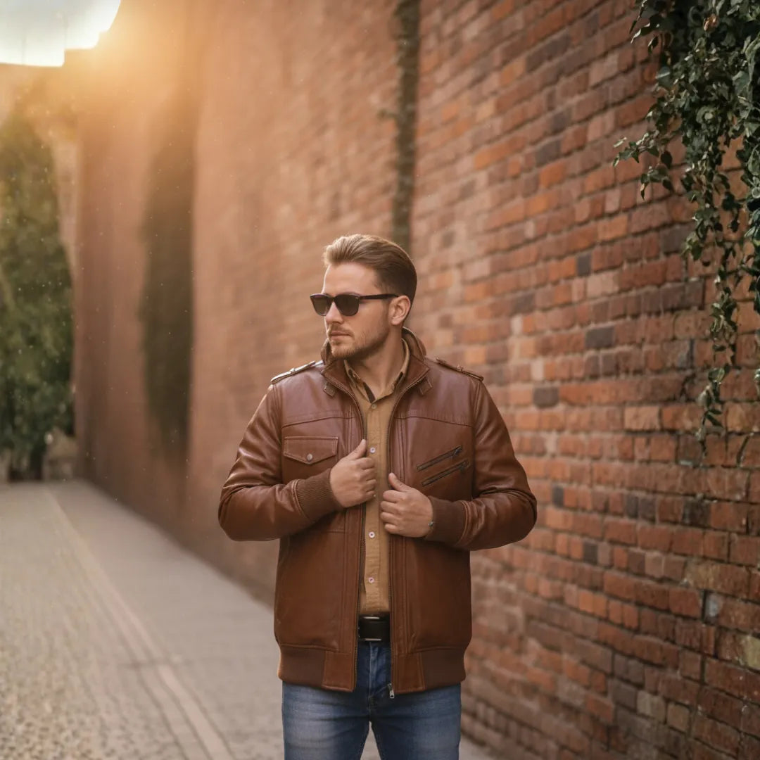Men's Vintage Retro Brown Leather Jacket - The Leather Farm