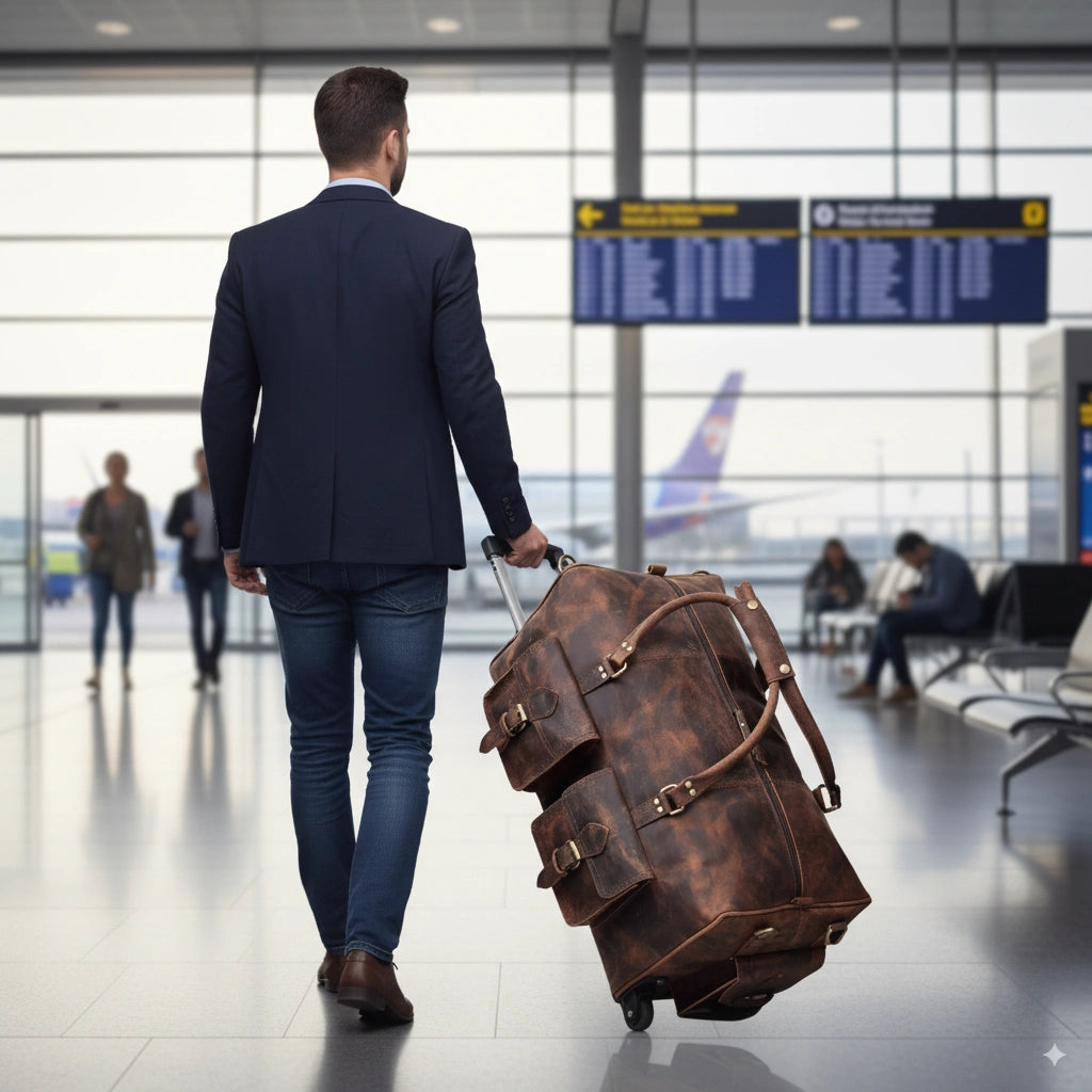 Wheely Leather Duffle Bag With Wheels