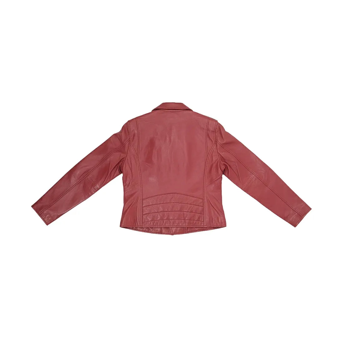 Women's Leather Motorcycle Riding Jacket - Cherry Red