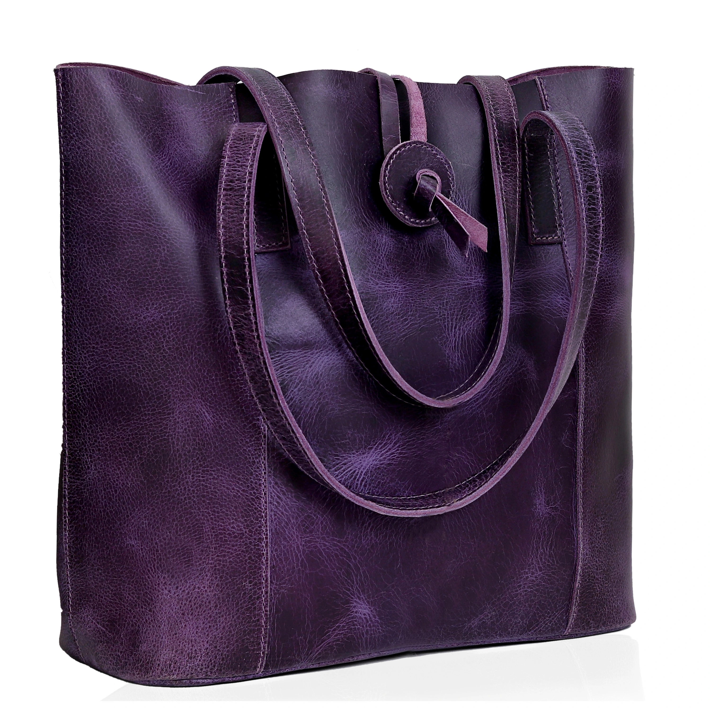 Purple leather tote discount
