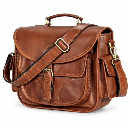 Camera Leather Crossbody Bag - Tan