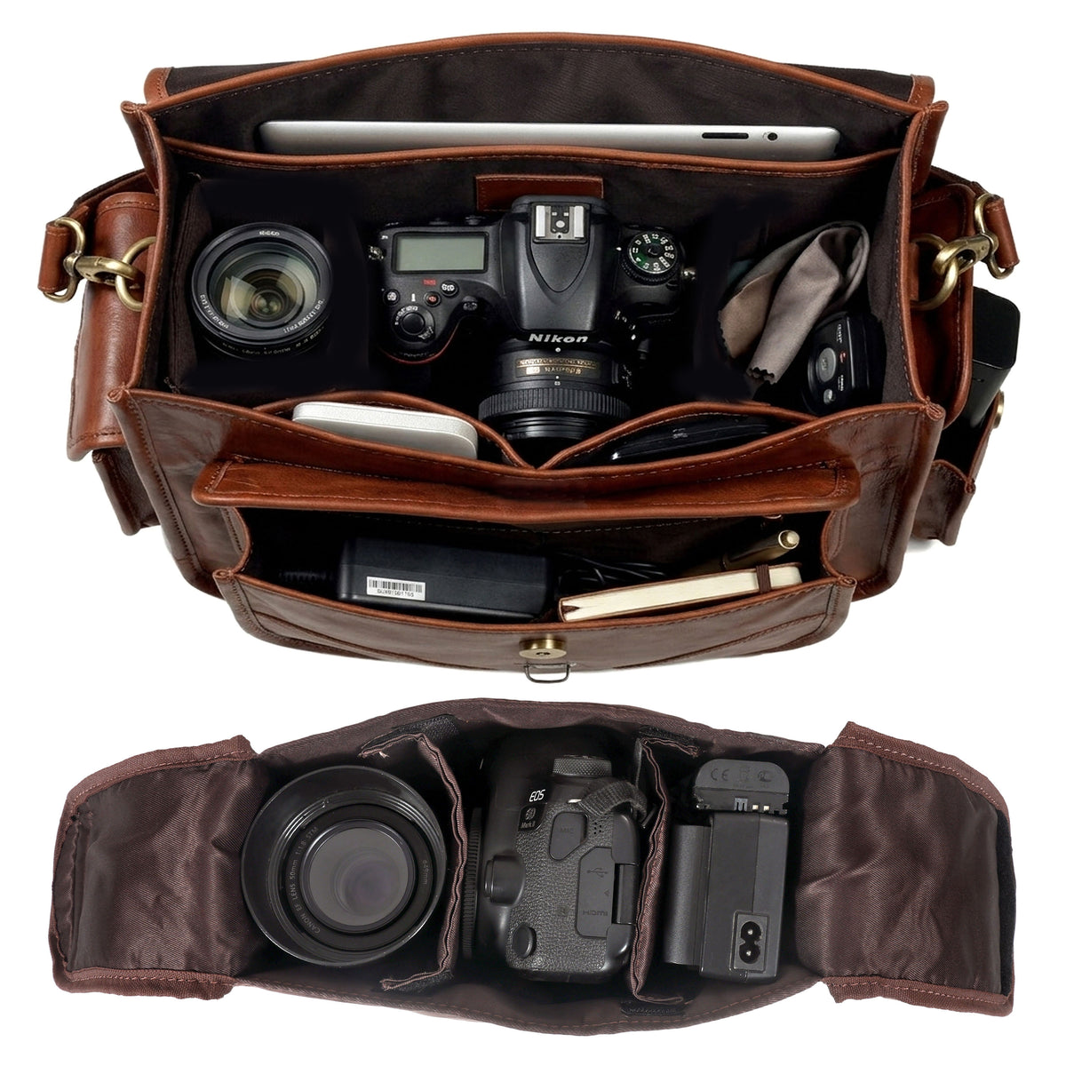 Camera Leather Crossbody Bag - Tan