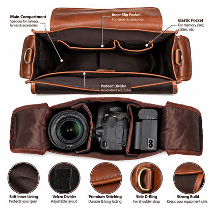 Camera Leather Crossbody Bag - Tan