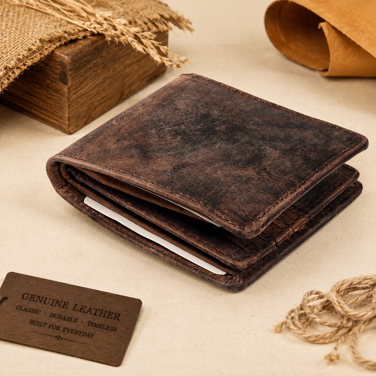 Men's Bifold Leather Wallet - Black