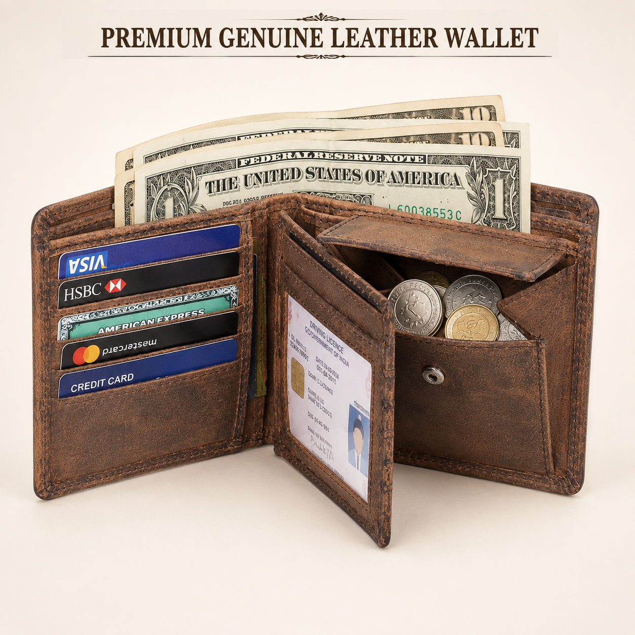 Men's Bifold Leather Wallet - Tan