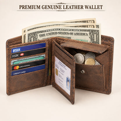Men's Bifold Leather Wallet - Tan