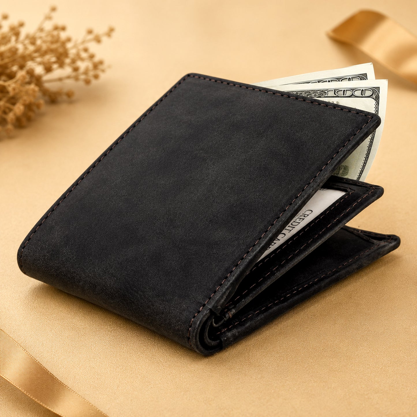 Men's Bifold Leather Wallet - Black