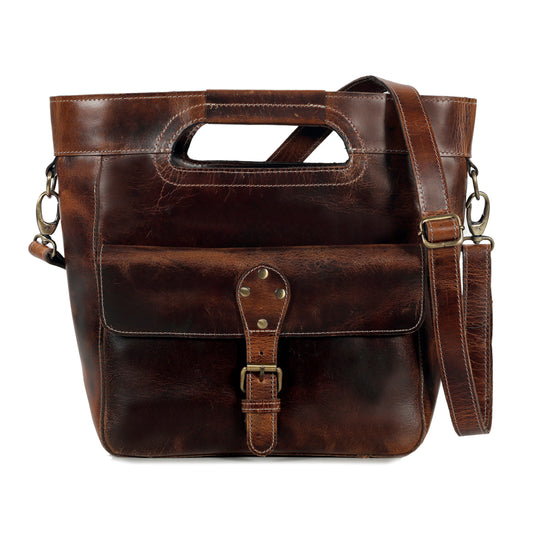Standing leather tote bag