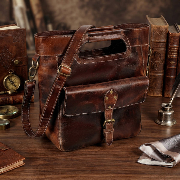 Sac cabas en cuir qui tient debout