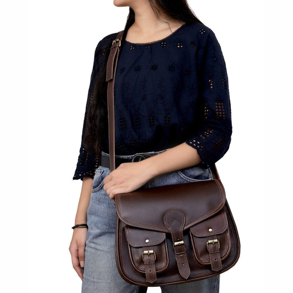 Sacoche de selle Scarlett en cuir pleine fleur - Marron