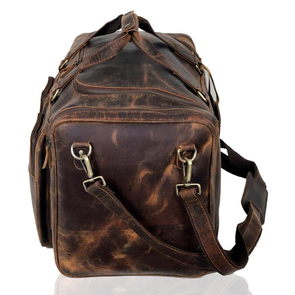 vintage brown leather travel bag