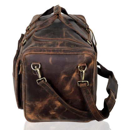 vintage brown leather travel bag