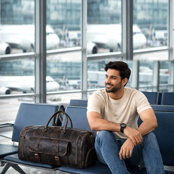 Sac polochon Mars en cuir pour homme - Marron foncé