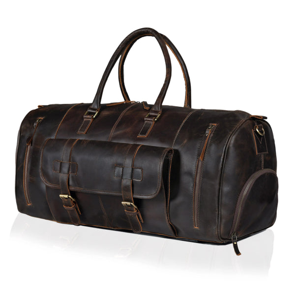 Sac polochon Mars en cuir pour homme - Marron foncé