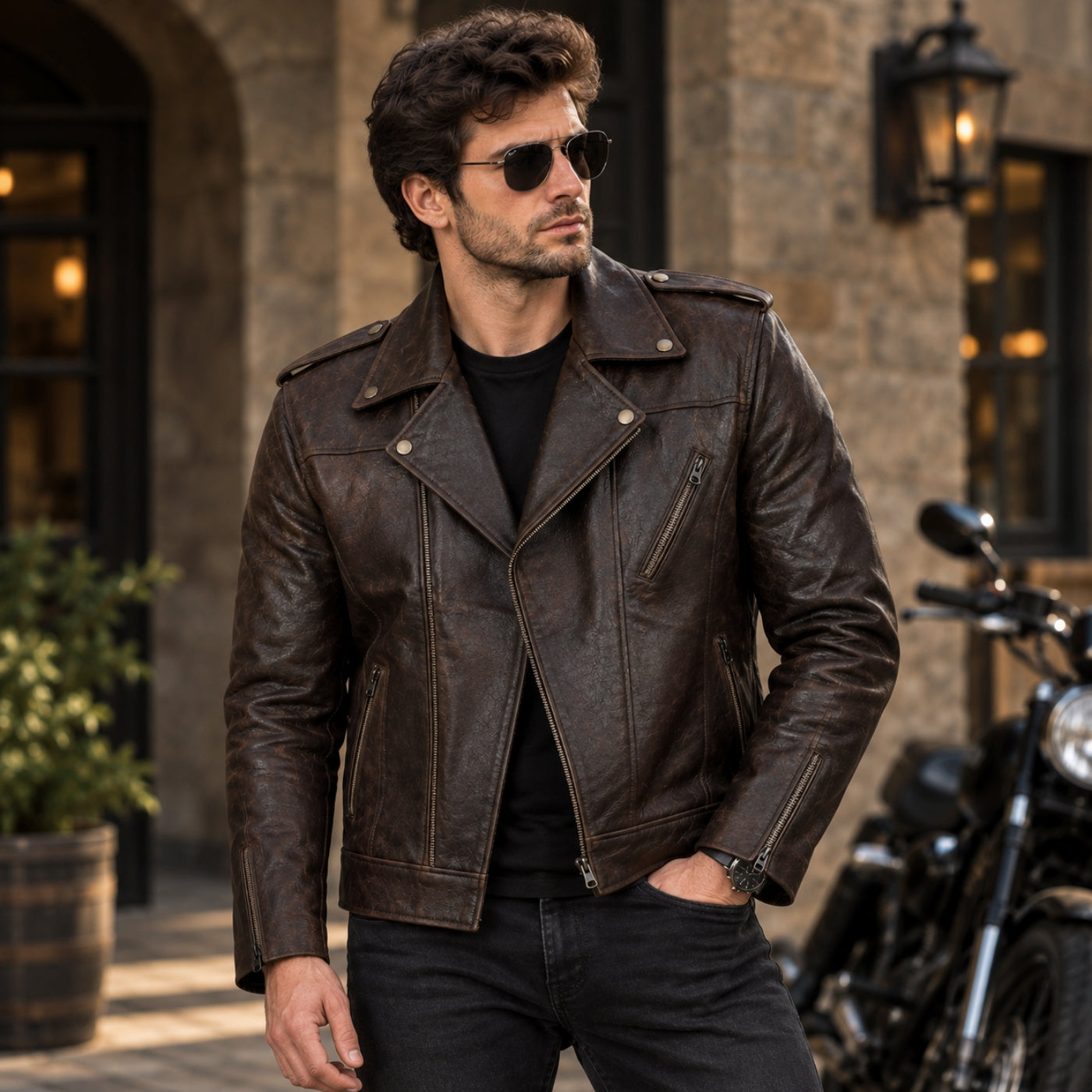 Hunter Brown Leather Jacket for Men