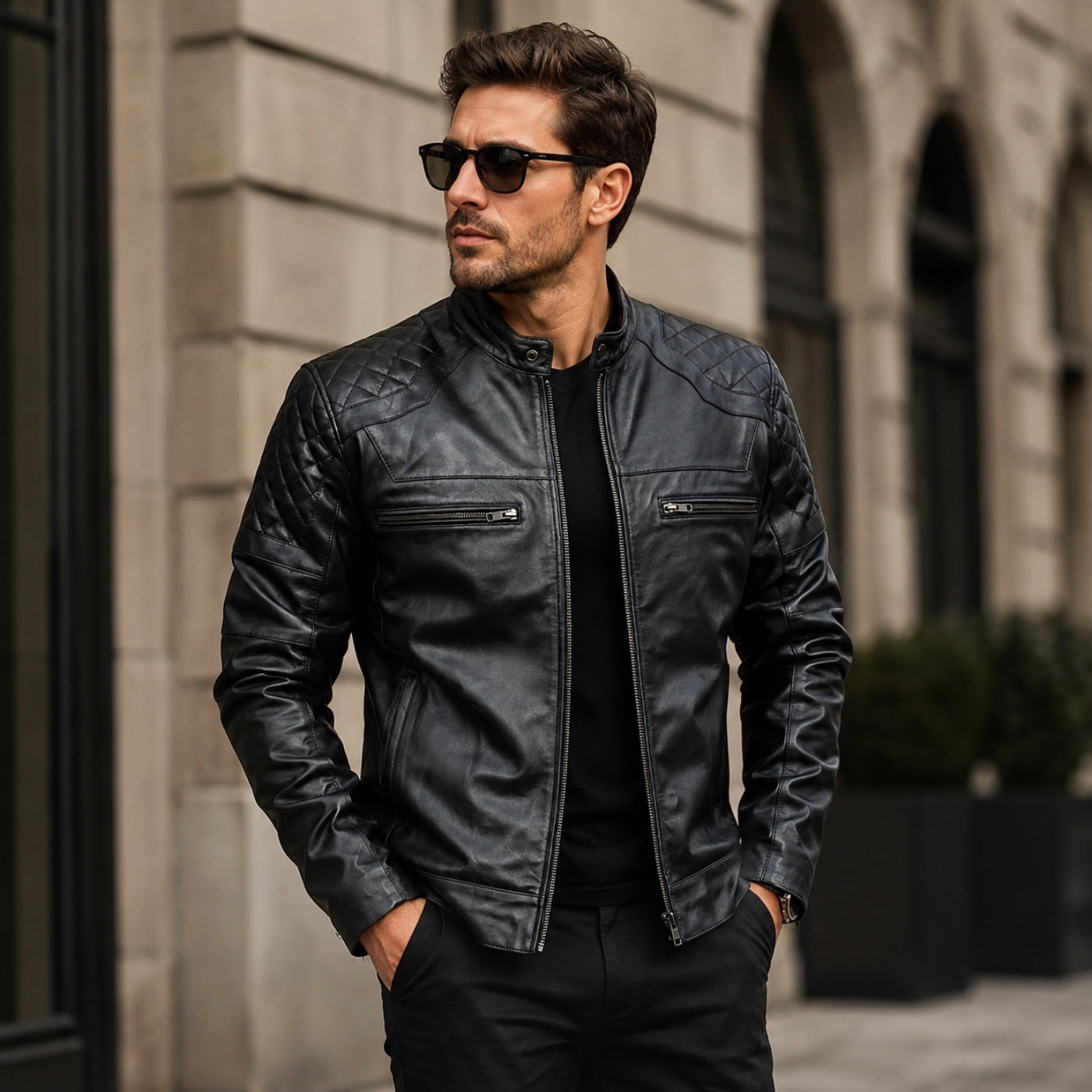 black leather jacket