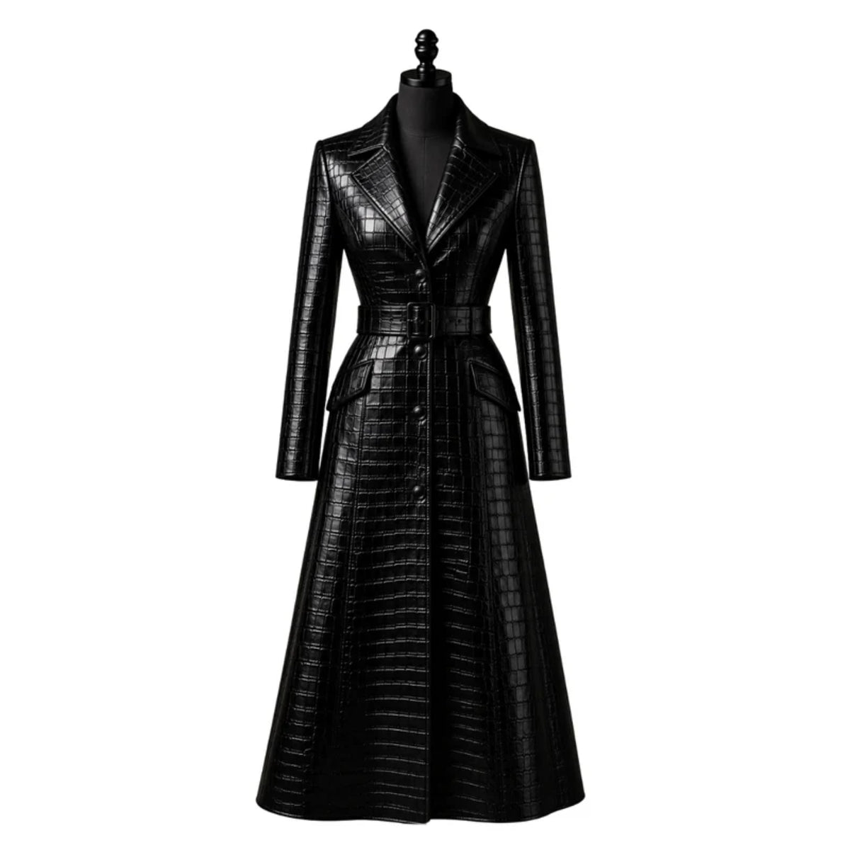 La Vista Black Leather Trench Coat for Women