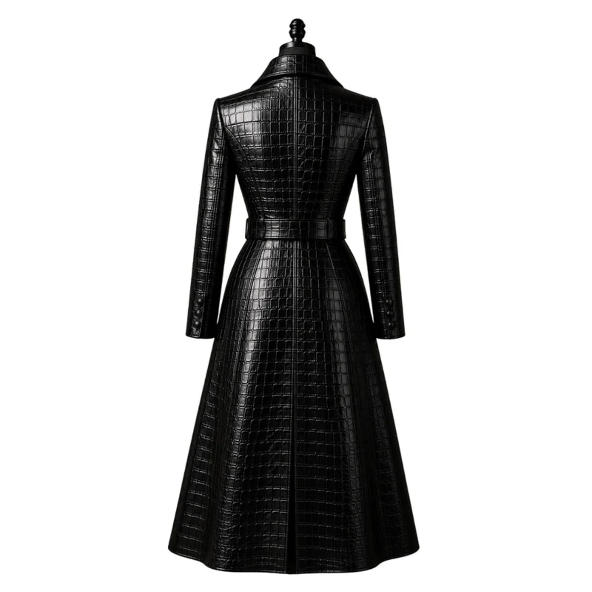 La Vista Black Leather Trench Coat for Women