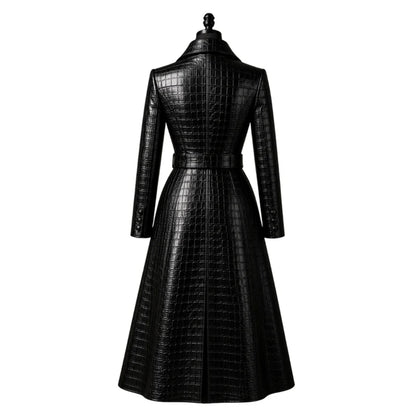 La Vista Black Leather Trench Coat for Women