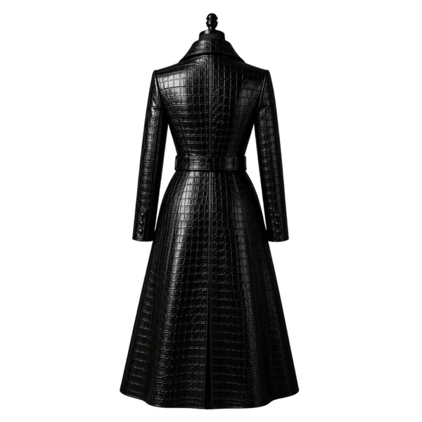 La Vista Black Leather Trench Coat for Women