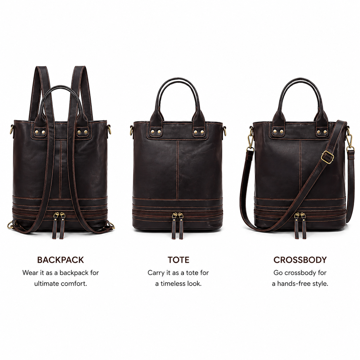 Convertible Leather Bag - 3 in 1
