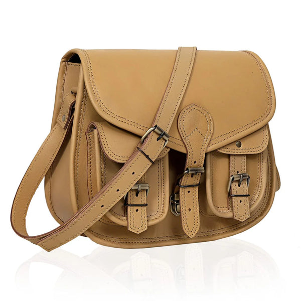 Sacoche de selle Scarlett en cuir pleine fleur - Beige