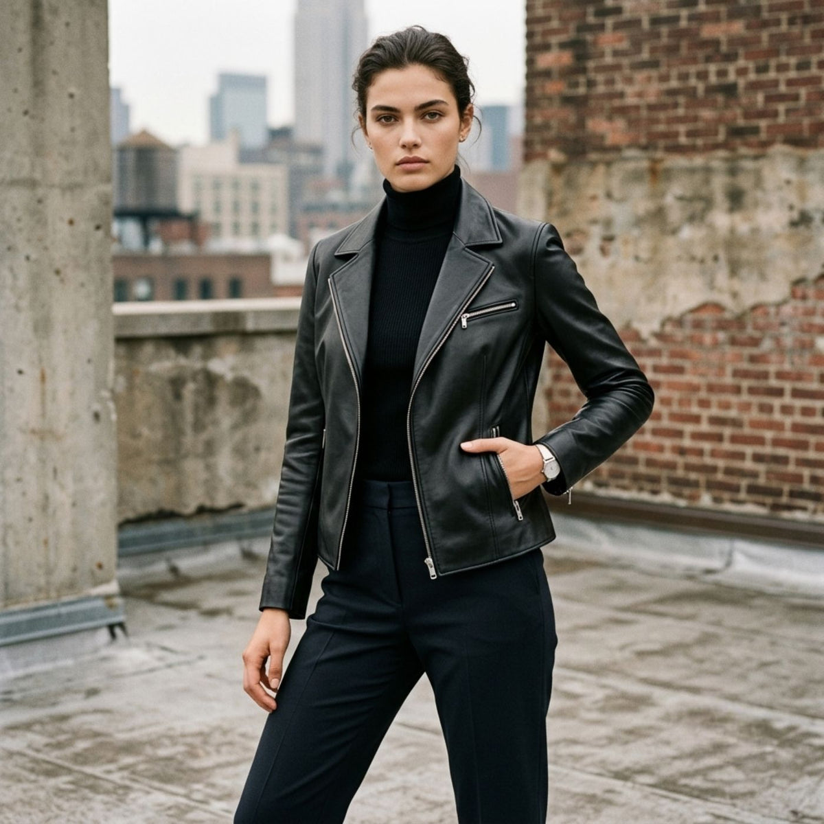 Jessica Black Leather Jacket for Women