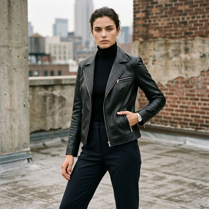 Jessica Black Leather Jacket for Women