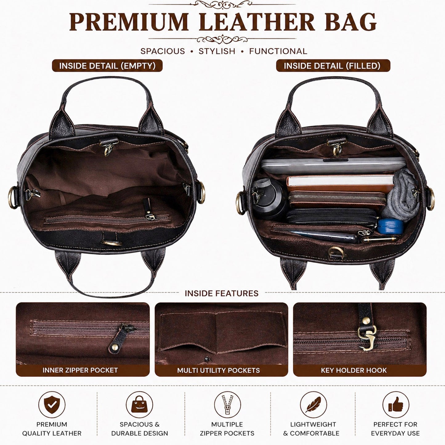 Convertible Leather Bag - 3 in 1