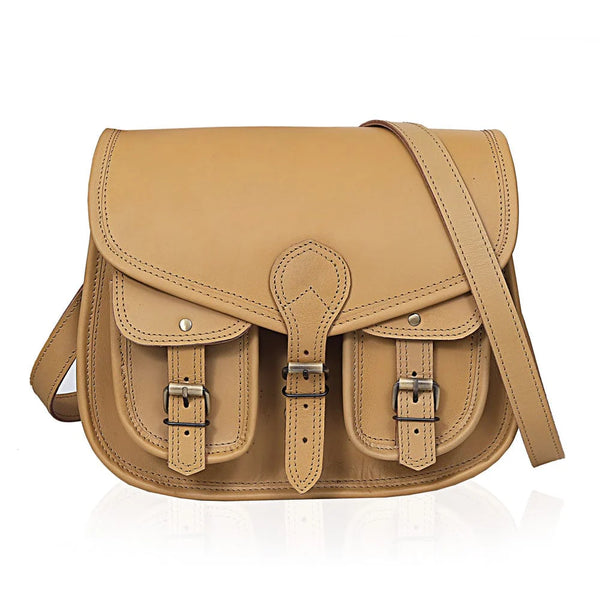 Sacoche de selle Scarlett en cuir pleine fleur - Beige