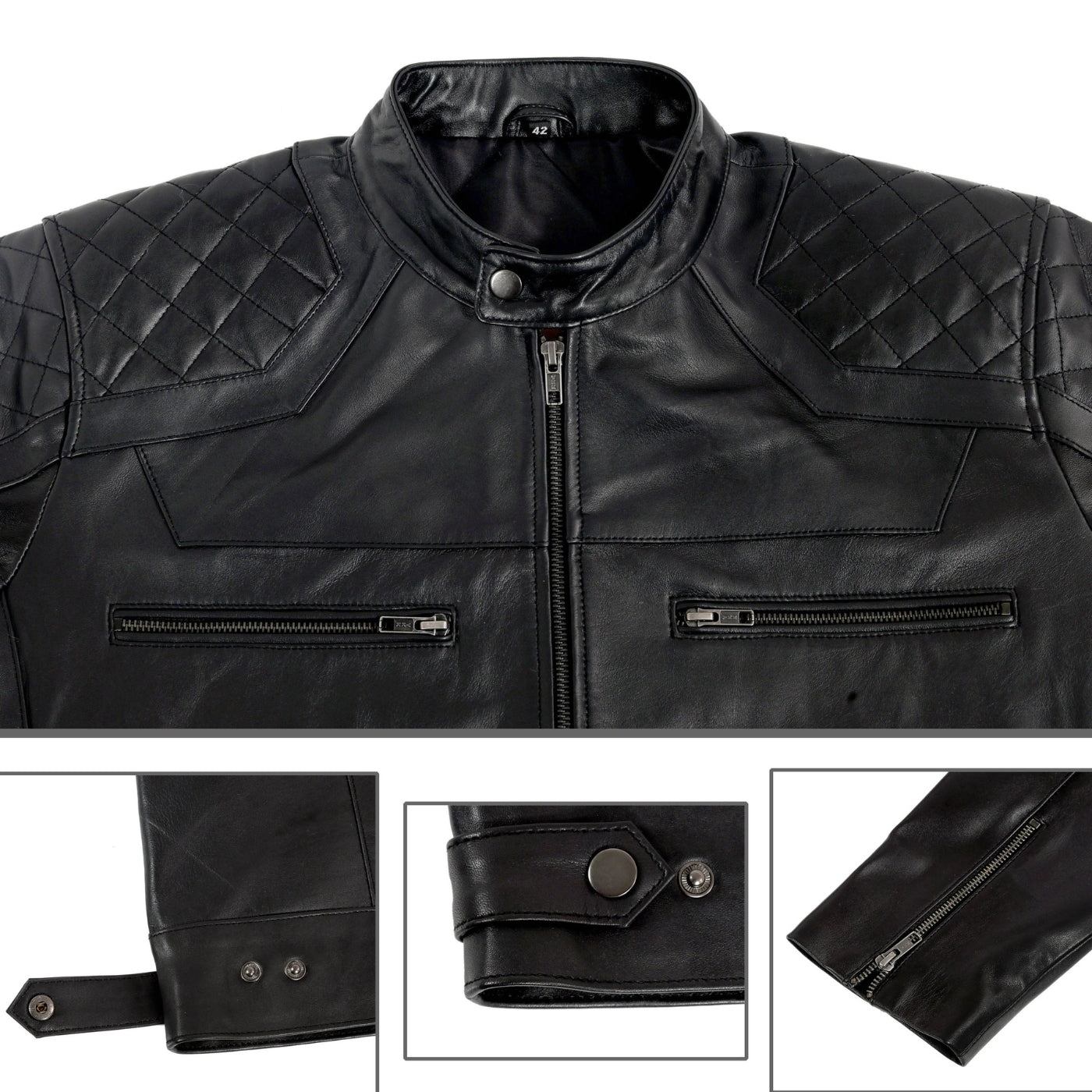 black leather outerwear