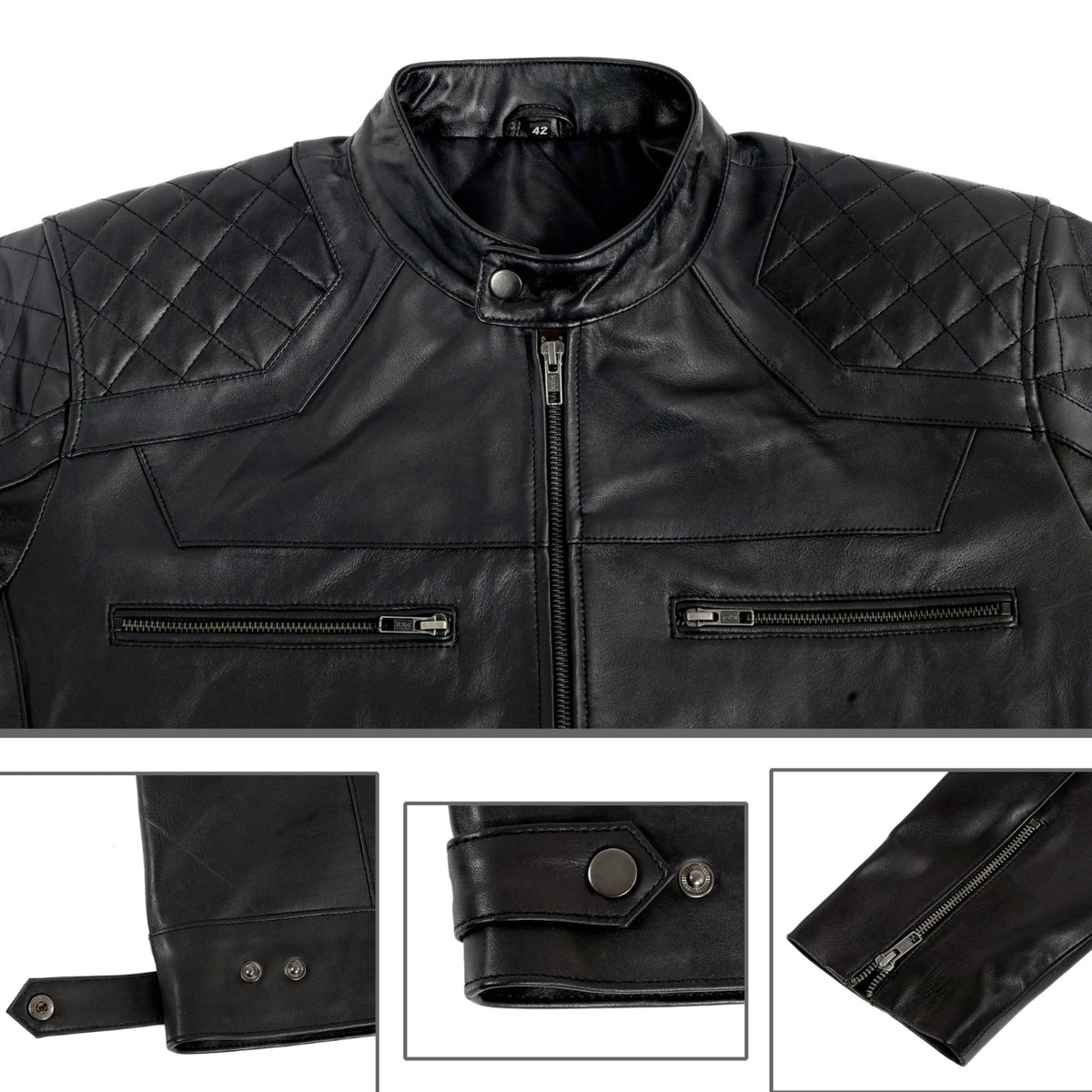 black leather outerwear