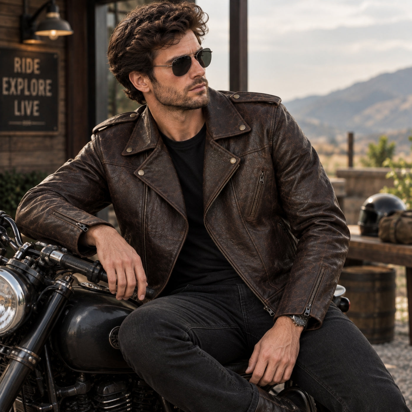 Hunter Brown Leather Jacket for Men