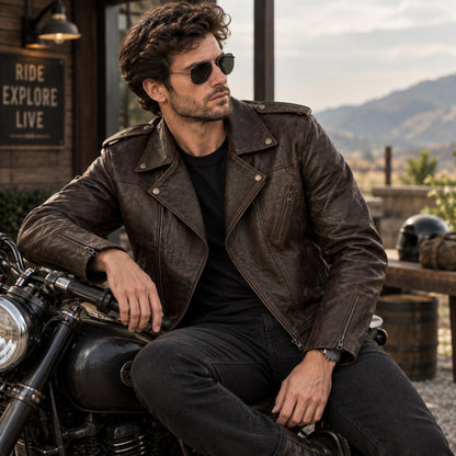Hunter Brown Leather Jacket for Men