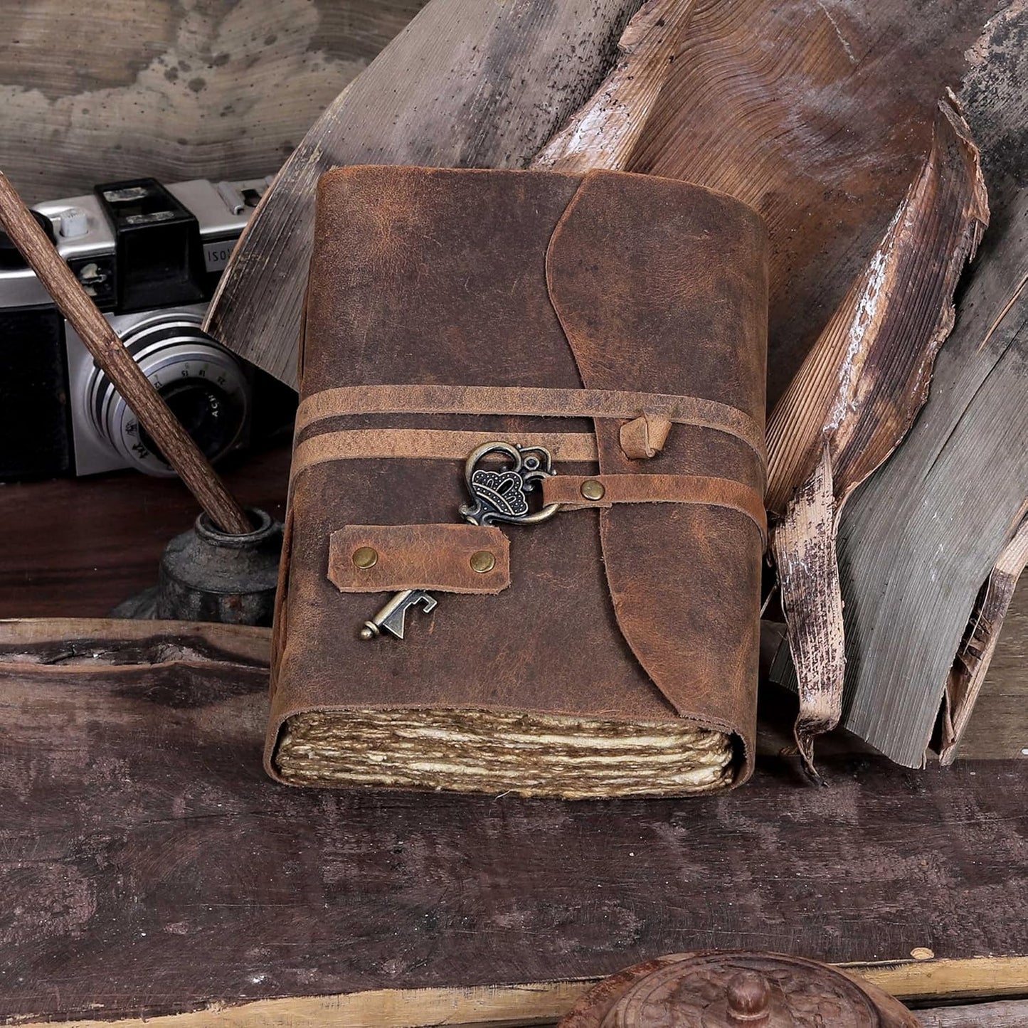 Platte Antique Handmade Leather Bound journal with deckle edge paper