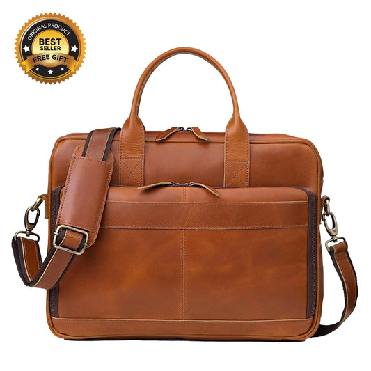 AUSTIN LAPTOP LEATHER BRIEFCASE - TAN