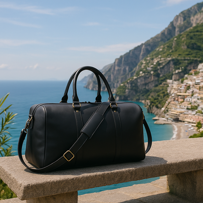 JOHN LEATHER DUFFEL BAG FOR MEN - BLACK