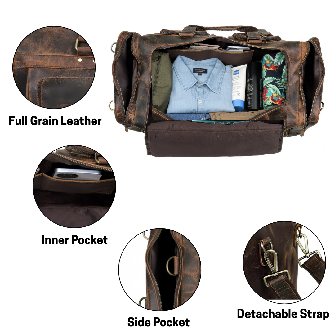 Full Grain Buffalo Leather Duffel Weekender Bag