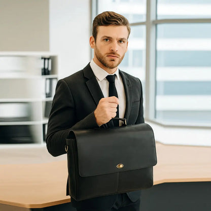 CAPTAIN BLACK LEATHER MESSENGER BAG