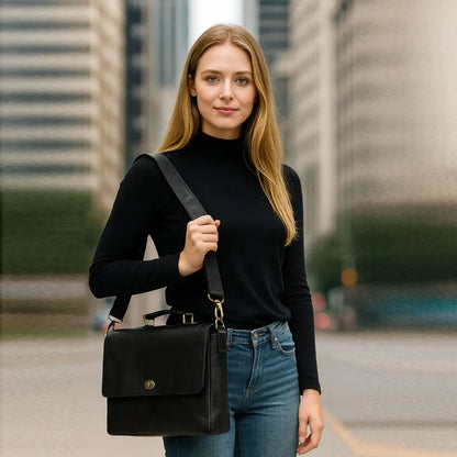 CAPTAIN BLACK LEATHER MESSENGER BAG