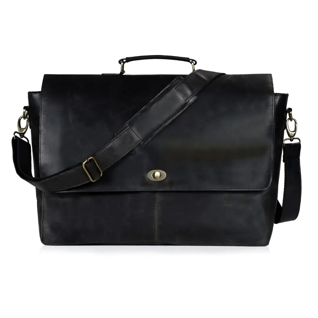 CAPTAIN BLACK LEATHER MESSENGER BAG