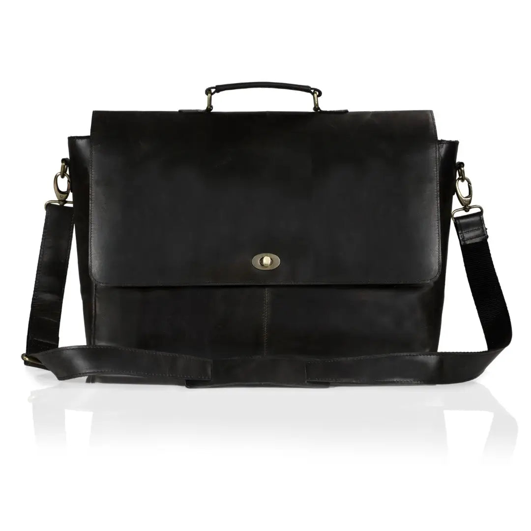 CAPTAIN BLACK LEATHER MESSENGER BAG