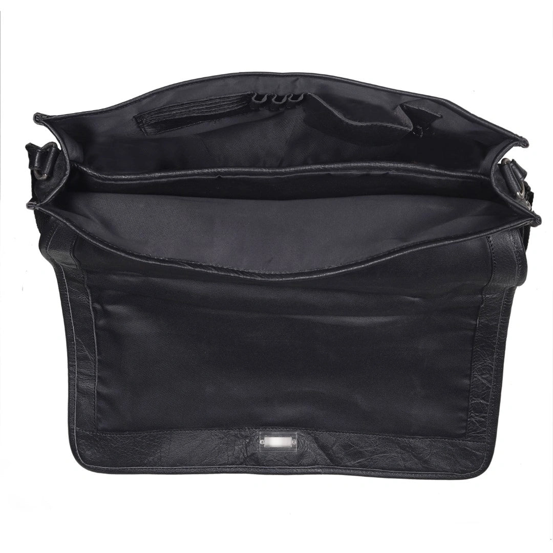 Captain Onyx Black Leather Messenger Bag