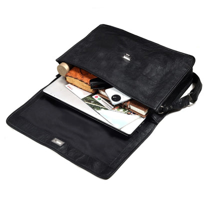 Captain Onyx Black Leather Messenger Bag