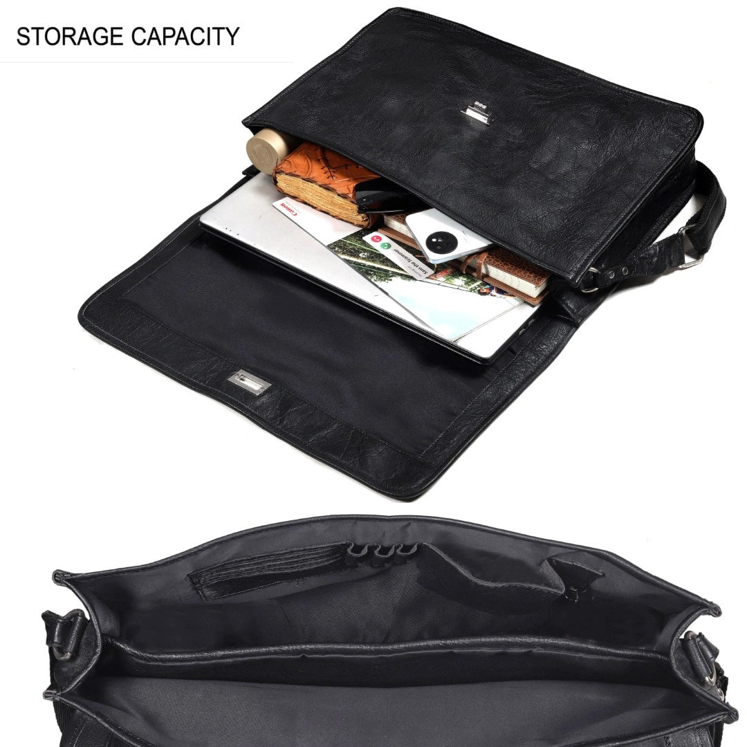 Captain Onyx Black Leather Messenger Bag